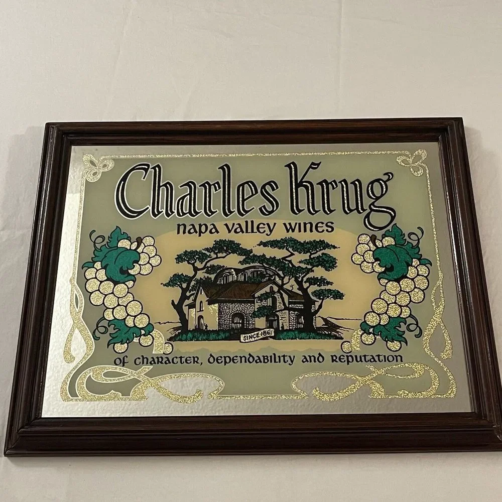 Charles Krug‎ Napa Valley Wines Art SignMirror Framed Rare